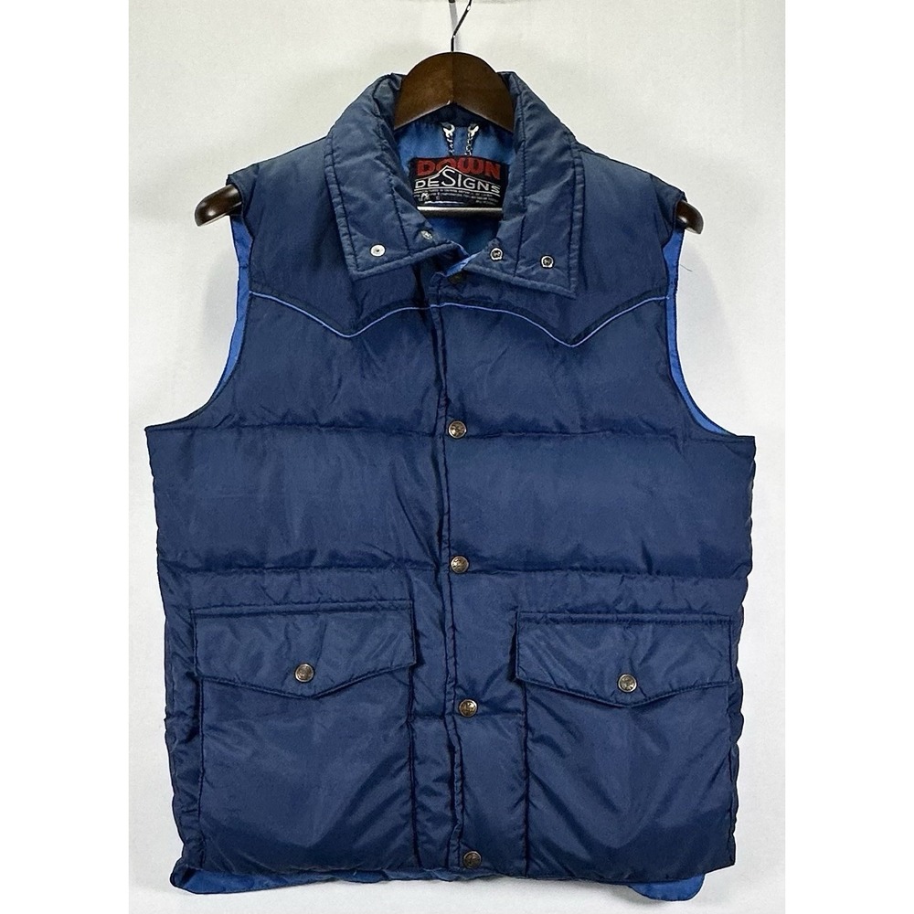 Down Designs Duck Down Puffer Vest Blue Snap Front Size S Vintage KMart Jacket‎